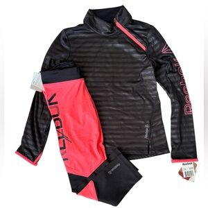 Reebok Girls PlayDry 2 pc set Black Coral Side Zip Sweatshirt Tights size M